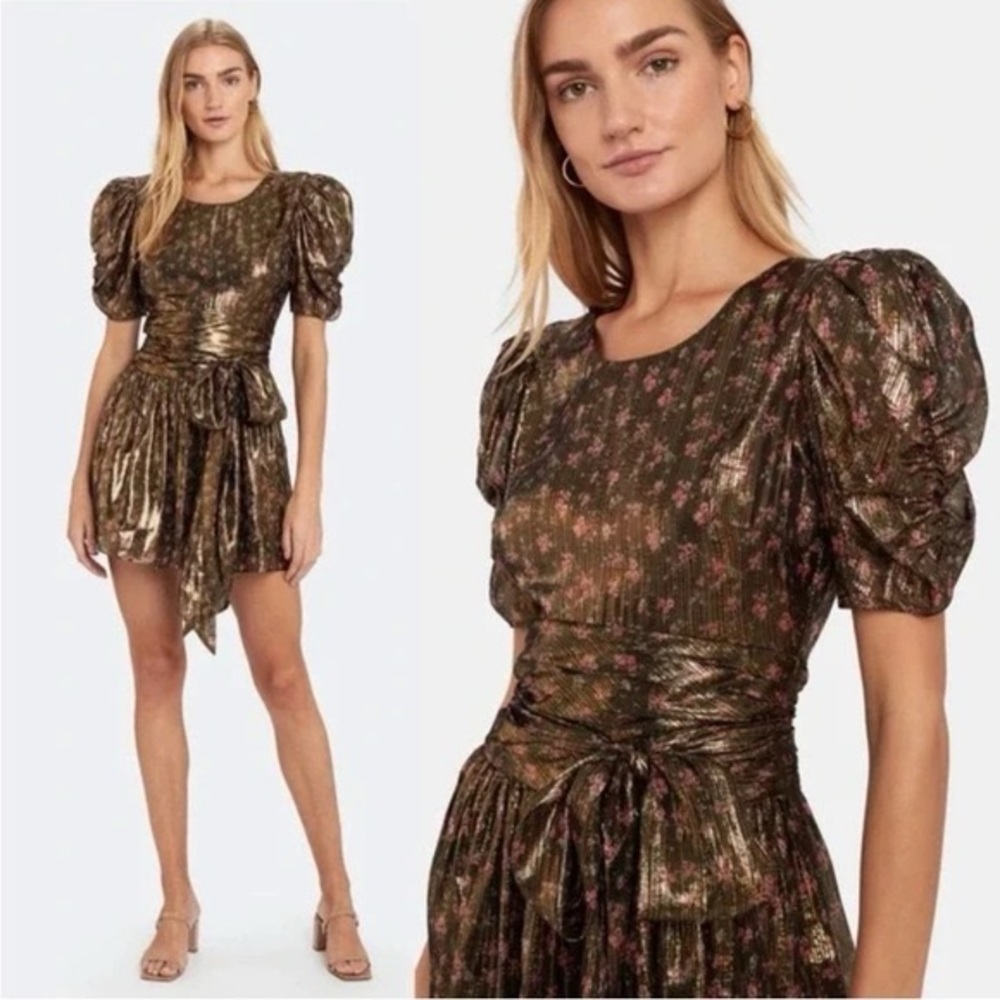 LoveShackFancy Mercy Floral Metallic Mini Dress